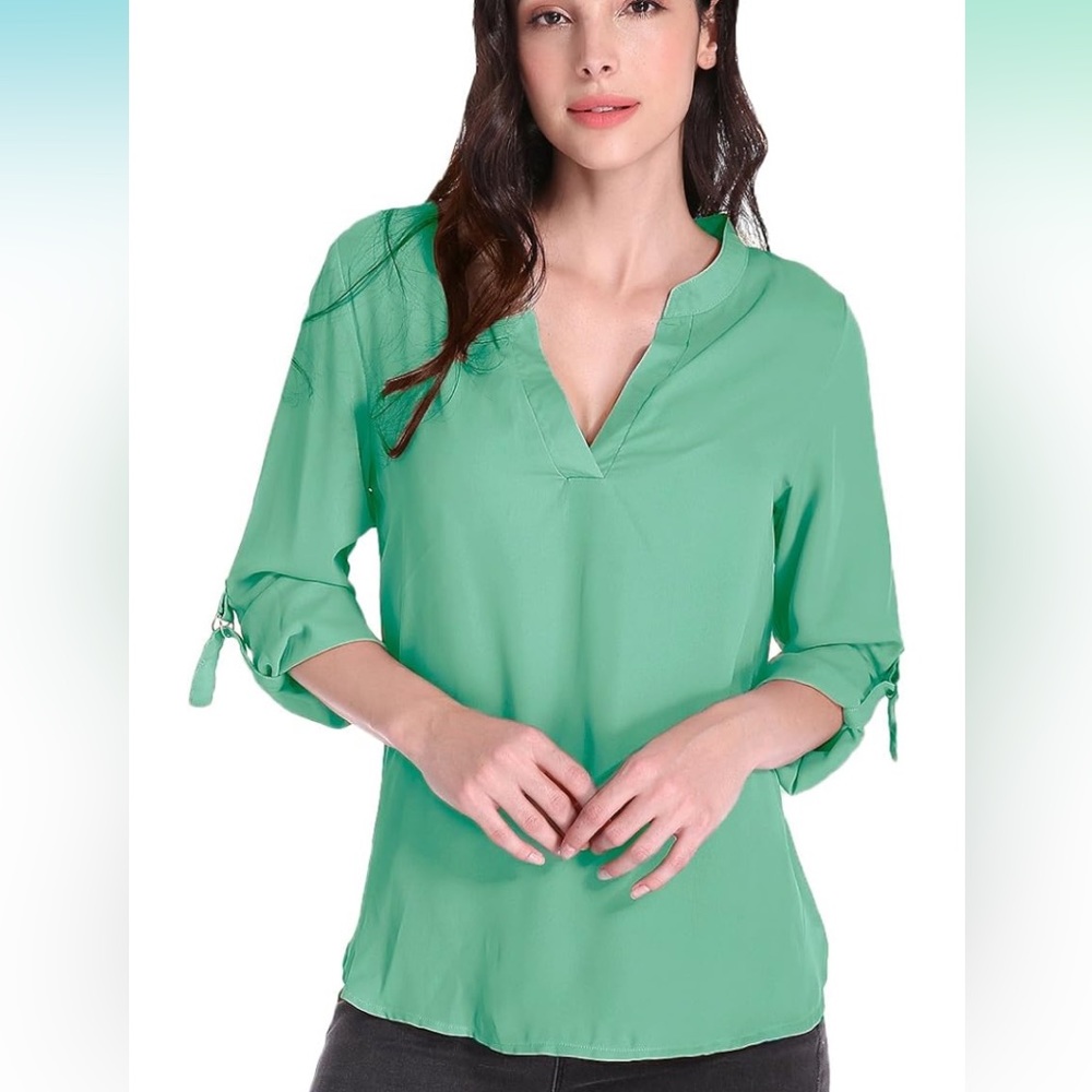 ZANZEA Women's Chiffon Solid V Neck Cuffed Sleeve T Shirt Blouse Top - Picture 2 of 8